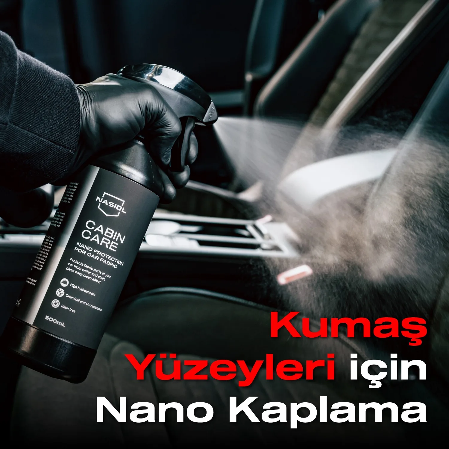Nasiol CabinCare Araç Kumaş Yüzey Nano Kaplama-500 mL-Koltuk,Tente Su İtici, Leke Önleyici Sprey